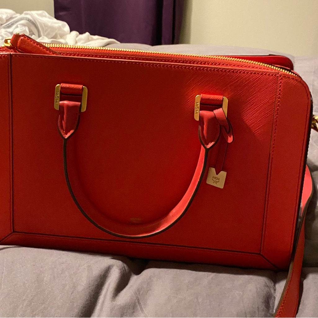 Mcm Rare Red Crossbody Leather Handbag 100% Authentic